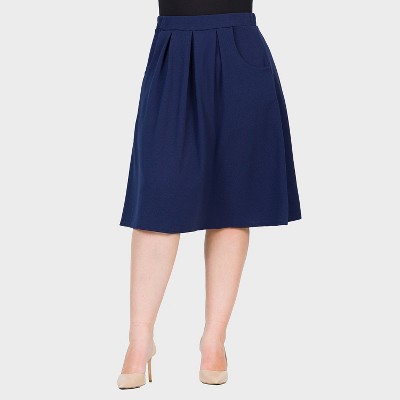 24seven Comfort Aapparel Womens Plus Pleated Elastic Waist Knee Length Pocket Skirt