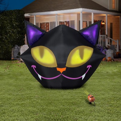 4 ft Black Inflatable Halloween Cat with Yellow Eyes and Projection