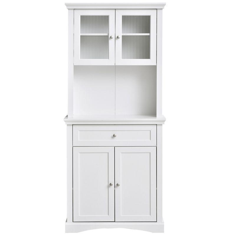 HOMCOM 71" Traditional Freestanding Kitchen Buffet with Hutch, Pantry Cabinet with 4 Doors, 3-Level Adjustable Shelves, and 1 Drawer, 4 of 9