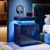 LED Nightstand with One Cabinet, Bedside Table with LED Lights, Modern End Side Table for Bedroom, Black - 4 of 4