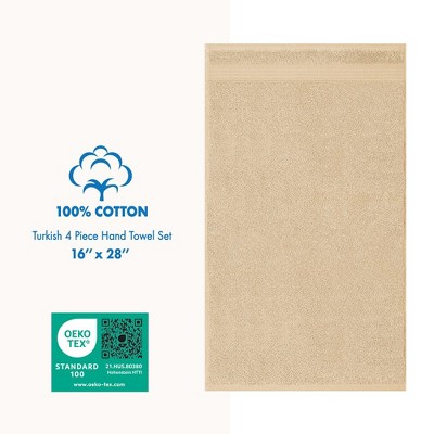 Premium Beige Turkish Cotton 4-Piece Hand Towel Set