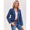 INSPIRE CHIC Women's Notched Lapel Collar Long Sleeve Button Back Slit Fitted Denim Jacket - 2 of 4