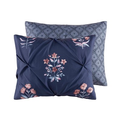 Navy Cotton Pintuck Floral King/Cal King Bedspread Set