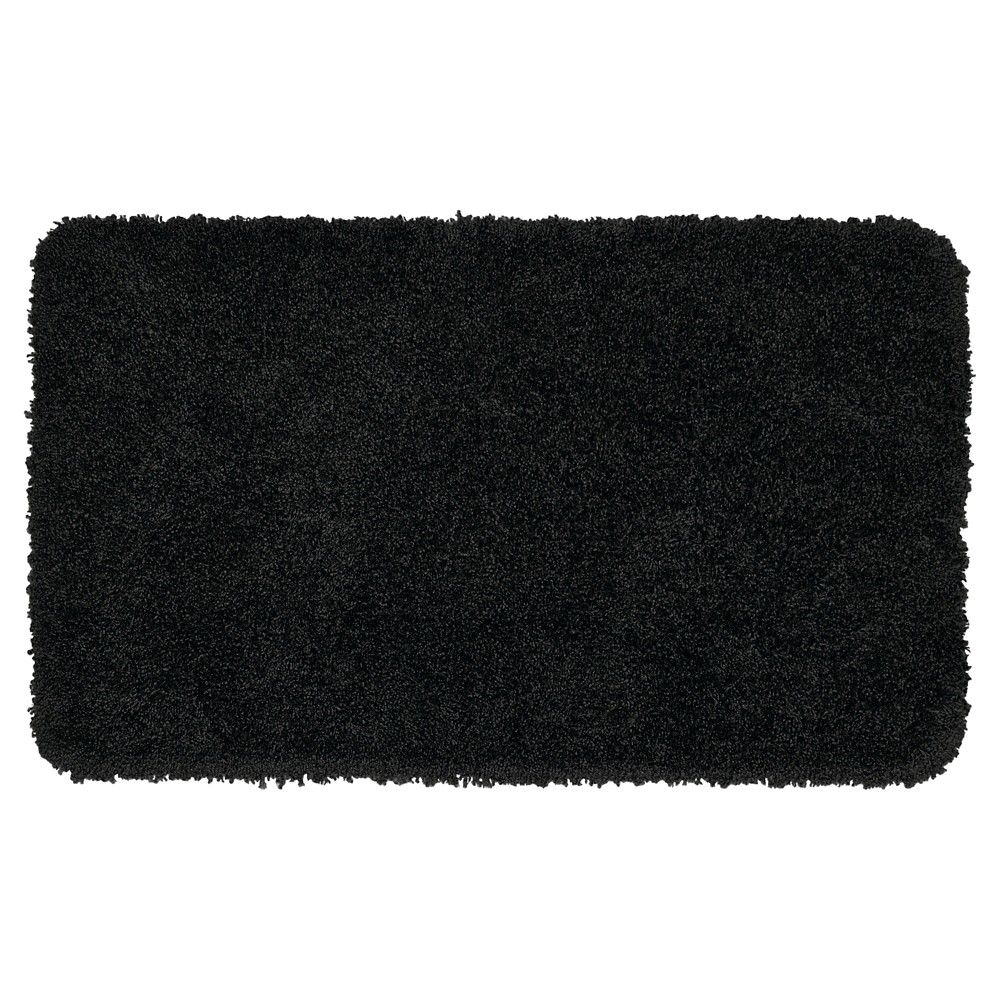 30inx50in Serendipity Solid Shaggy Washable Nylon Bath Rug Black - Garland