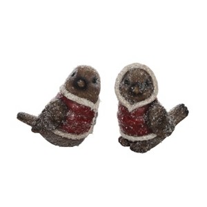 Transpac Resin Bundled Up Woodland Bird Figurine Set of 2 Christmas Home Decorations - 1 of 2