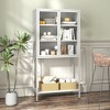 VYNXARIA Heavy - Duty Metal Storage Cabinet with White Finish, Doubling as Decorative Bookshelf, Featuring Glass Doors & 2 Adjustable Shelves - 3 of 4