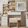 Vanity Desk with Mirror, Makeup Vanity Desk with Sliding Lighted Mirror, Power Outlet, Dressing Table with 4 Drawers, Storage Shelves & Stool - 3 of 4