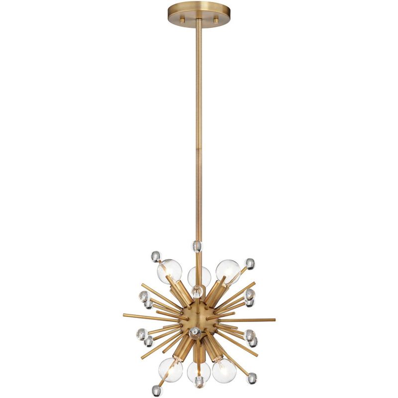 Possini Euro Design Antique Gold Mini Sputnik Pendant Chandelier 12" Wide Modern Clear Crystal 6-Light Fixture Dining Room House, 5 of 9