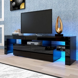 Racxily 20-Color LED Modern Black TV Stand - 66LBS Load, 2 Drawers Storage, Easy-Clean MDF, Minimalist Style for Home Spaces - 1 of 4