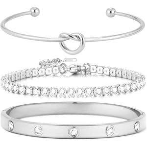 18K Gold Plated Love Bangle Bracelet Stack Cuff Jewelry Set for Women with Gift Box, Elegant Design - 1 of 4