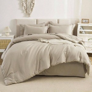 Queen Size Oatmeal Comforter Set - 7 Piece Bed in a Bag, Lightweight Bedding with Sheets, Pillowcases Shams - 1 of 4