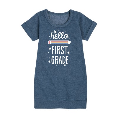 - Instant Message - Hello First Grade Graphic Short Sleeve Fleece Dress