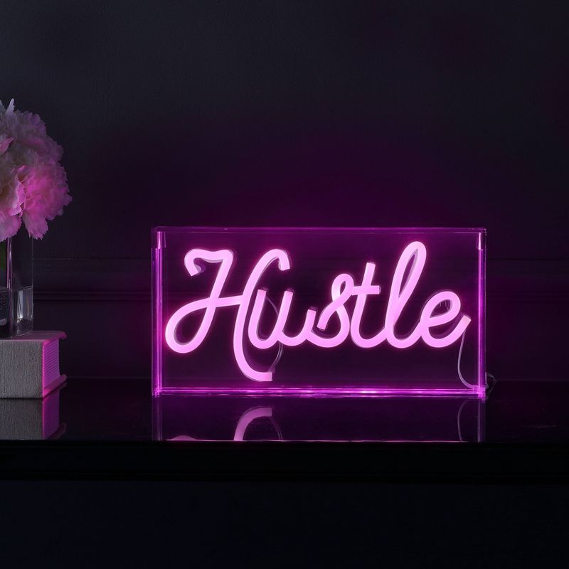 11.88&#34; x 5.88&#34; Hustle Contemporary Glam Acrylic Box USB Operated LED Neon Light Pink - JONATHAN Y, 5 of 7