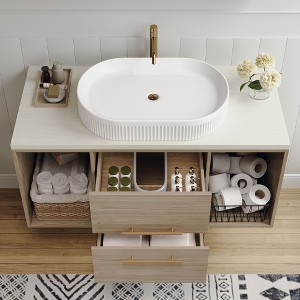 NicBex 38.2" Elegant Floating Bathroom Vanity Cabinet with Oval Ceramic Sink,Wall-Mounted Vanity with 2 Shelves&2 Drawers,1.38"Pre-drilled Faucet - 1 of 4