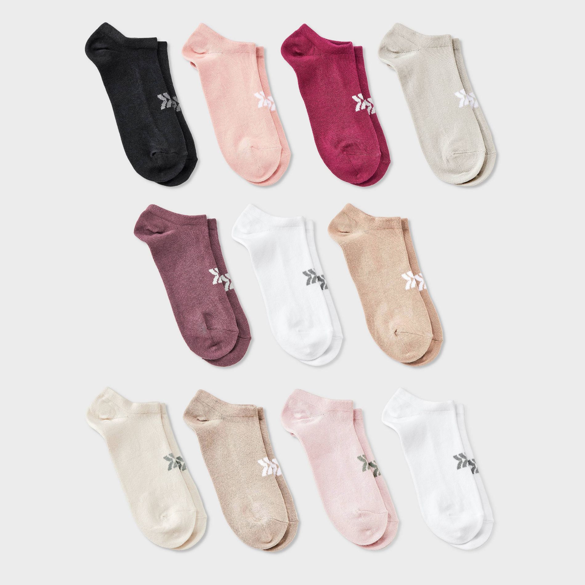 Women's Lightweight Everyday 10+1pk No Show Socks - All In Motion™ Natural/Rose - 4-10