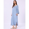 cheibear Women's Soft Three Quarter Sleeve Solid Slit Hem Pajama Dress - 2 of 4