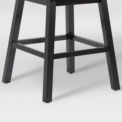 Navy Blue Tufted Counter Height Barstools with Dark Brown Rubberwood Legs - Set of 2