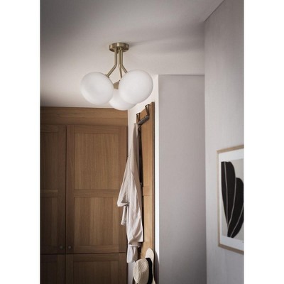 Ainsley 3-Light Aged Brass Semi-Flush Mount with White Glass Shade
