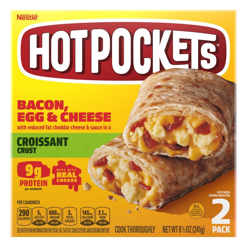 Hot Pockets Applewood Bacon Egg &#38; Cheese Croissant Frozen Crust Sandwiches - 2ct/8.5oz, 1 of 7