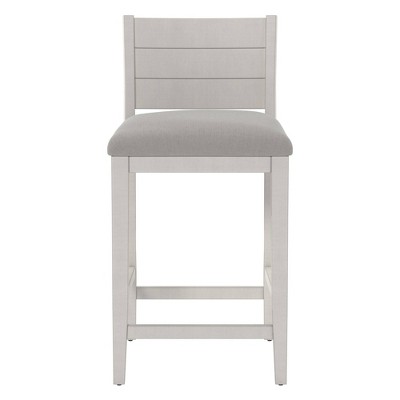 35.75" Fowler Wood Counter Height Barstool Sea White - Hillsdale Furniture: Coastal Planked Back, Fog Fabric Seat