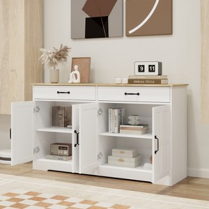 KWPZQEB Farmhouse Buffet Cabinet, Storage Sideboard with Drawers & Doors, Wood Coffee Bar Cabinet with Adjustable Shelf for Kitchen, Living Room,White - 1 of 4