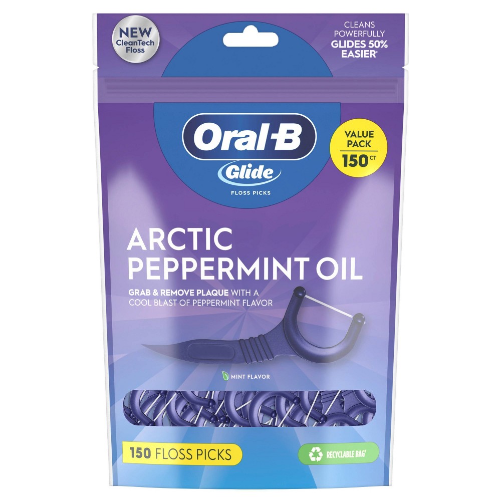 Photos - Toothpaste / Mouthwash Oral-B Glide Arctic Peppermint Oil Dental Floss Picks, Mint - 150ct 