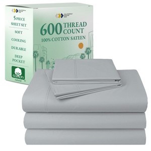 5-Star Luxury Sheet Set - 600 Thread Count 100% Cotton Sateen - Soft & Crisp Bed Sheets with Deep Pockets by California Design Den - 1 of 4