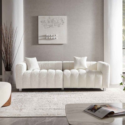 Modern 3-Seater Modular Sofa, Space-Saving Sofa for Living Room, Upholstered Couch with Metal Legs and Velvet Cover Pillows-Coolbibila