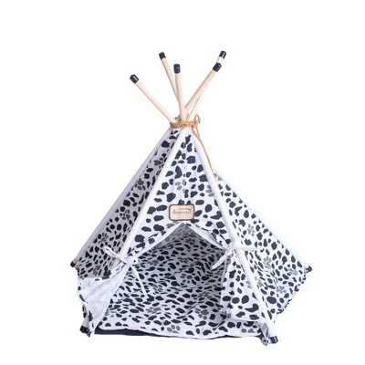 White and Black Paw Print Canvas Teepee Cat Bed