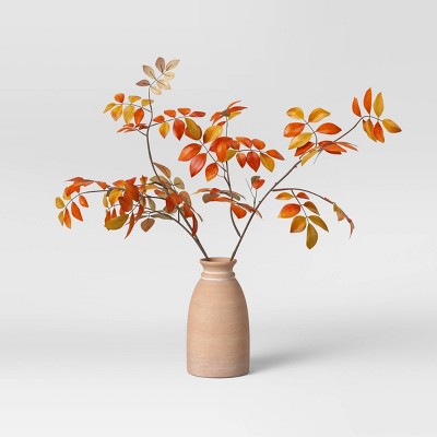 22" x 30" Artificial Orange Leaf Arrangement in Ceramic Pot - Threshold™