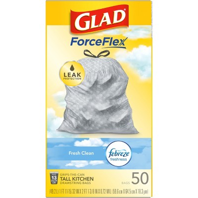 Glad Tall Kitchen Drawstring Trash Bags OdorShield 13 Gallon - Febreze Fresh Clean - Gray - 50ct