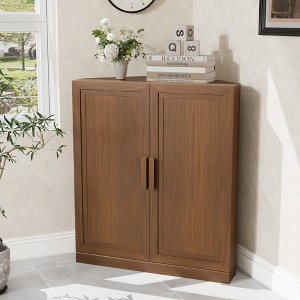 Spassway 31"W*36"H Trapezoidal Bookcase 2 Tiers Stackable Bookshelf with Door Wooden Storage Cabinet Small Corner Cabinet for Living Room Bedroom - 1 of 4