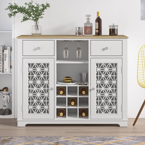 47 Wine Cabinet With Glass Doors Feature And Silk screened Pattern Design Festivo Target