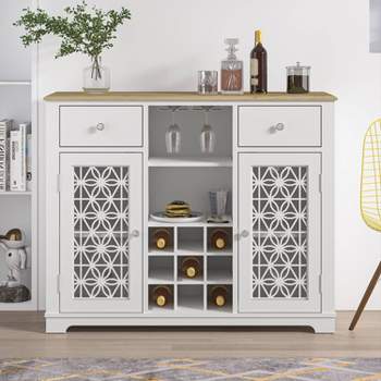 47" Wine Cabinet with Glass Doors Feature and Silk-Screened Pattern Design - Festivo