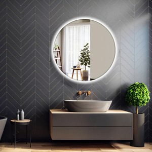 HBEZON Vanity Mirror with Lights, LED Wall Mount Bathroom Mirror, 3-Color Mode, Front/Backlit Lights, Dimmable, Anti-Fog, Round, Aluminum, Silver - 1 of 4