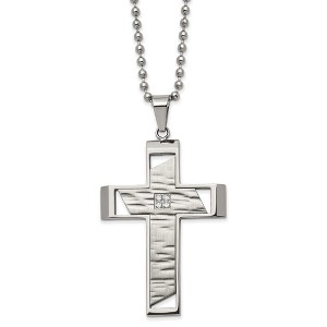 Black Bow Jewelry Men's Stainless Steel & CZ Brushed & Textured Cross Necklace, 22 Inch - 1 of 3