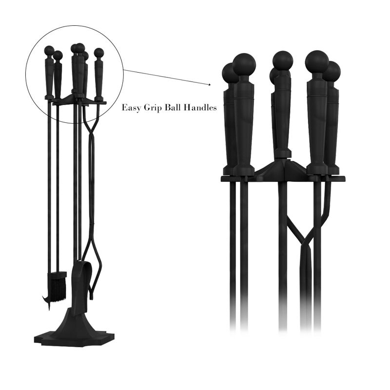 Hastings Home 5-Piece Heavy-Duty Wrought Iron Fireplace Tool Set and Stand, 2 of 9
