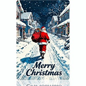 Lomsoe 8x12in Vintage Metal Sign - Santa in Snowy Town Wall Art, Cool Tone with Red Contrast, Christmas Decor for Office, Home, Holiday Gift - 1 of 4