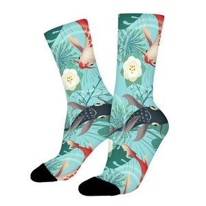 Koi Fish With Floral Tropical Palm Leaves Women Printed Crew Socks Funny Funky Socks Soft Polyester Novelty Gifts for Artists Men - 1 of 1