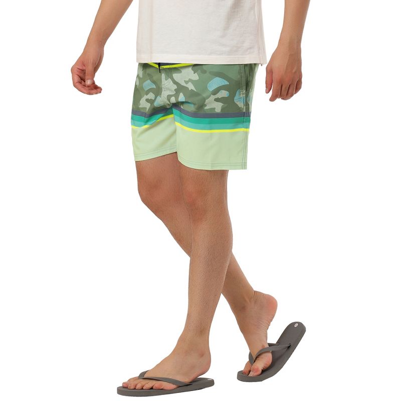 TATT 21 Men's Summer Holiday Beach Drawstring Color Block Printed Swim Board Shorts, 5 of 7