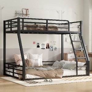 Kumasinova Minimalist Low-Floor Metal Bunk Bed with Full-Length Guardrails, Noise-Reducing Design Black Bed Frame for Kids/Teens/Guest Rooms - 1 of 4