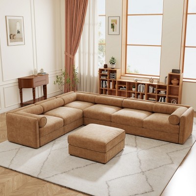 Modern Modular Sectional Sofa with Storage Ottoman 6 Seater Chenille Sofa Couch with Contemporary Cylindrica Arm for Living Room-Tanpinhause