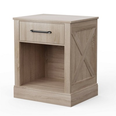 Costway Nightstand With Drawer And Shelf Rustic Wooden Bedside Table ...