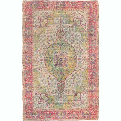 Ivory Rectangular Handmade Cotton Chenille Area Rug