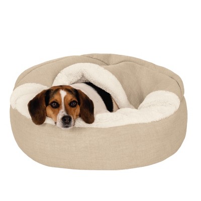 FurHaven Plush & Performance Linen Hooded Donut Pet Bed for Dogs & Cats