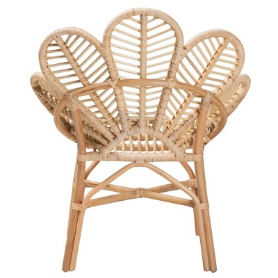 Bianca Natural Brown Rattan Floral Bohemian Accent Chair