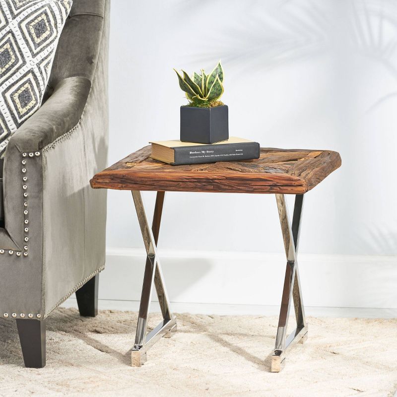 Treutlen Handcrafted Boho Wooden End Table Natural/Silver - Christopher Knight Home, 3 of 9