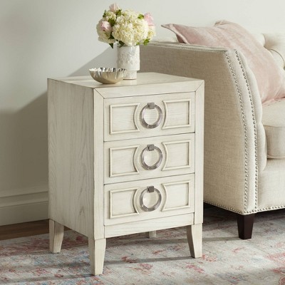 White Wood and Chrome 3-Drawer Accent Table with Storage