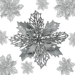 12 Pcs Silver Poinsettia Christmas Decorations 6" Artificial Poinsettia Flowers for Christmas Tree Decoration Ornaments by 4E's Novelty - 1 of 4