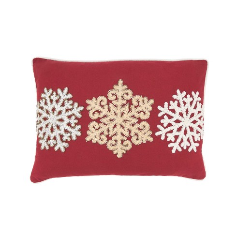 Saro Lifestyle Trio Snowflake Embroidered Poly Filled Throw Pillow, 14"x20", Red - image 1 of 3